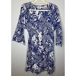 Cabana Beach Zebra Print Swim Coverup Dress Large Blue Short Beach Rope Tie